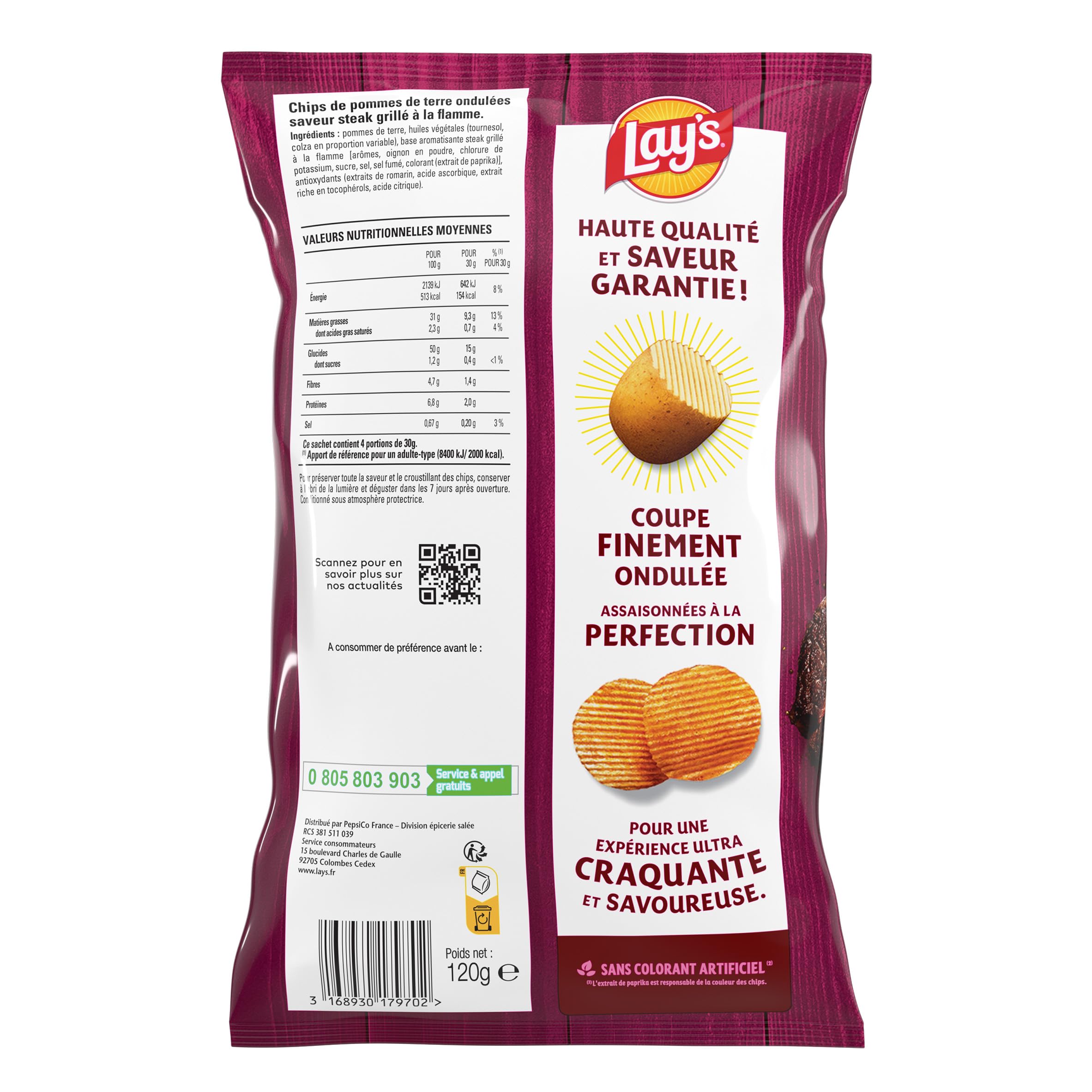 lay-s-ondul-es-chips-steak-grill-la-flamme-120g image 2
