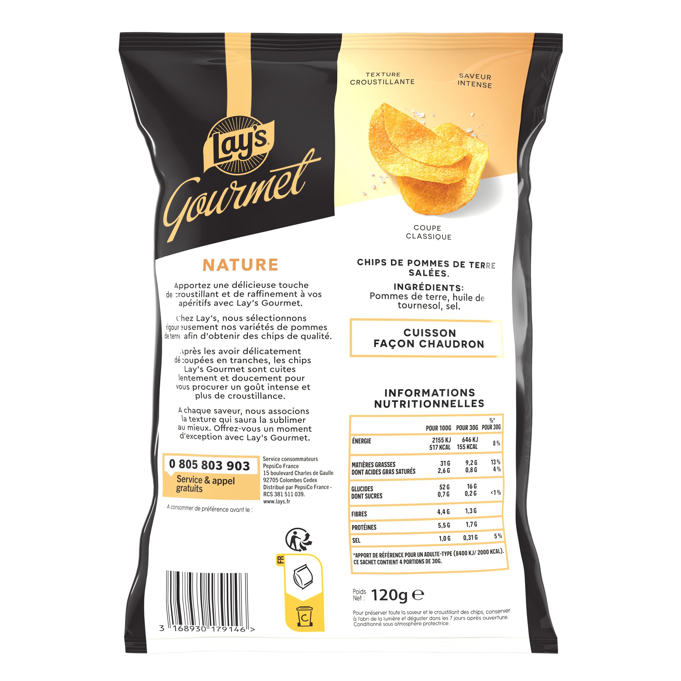 lay-s-gourmet-chips-nature-120g-lot-12-sal-es-croustillantes image 2